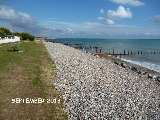 The shingle beach and groynes at Middleton on Sea in September